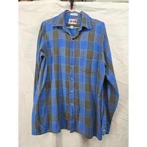 Vintage Arrow Sport Mens L Long Sleeve Blue Plaid Button Up Shirt